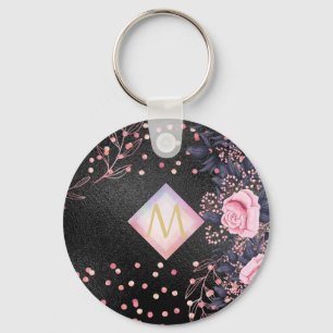 Monogram Black ROSEGOLD Pink Metallic Glitzer Girl Schlüsselanhänger
