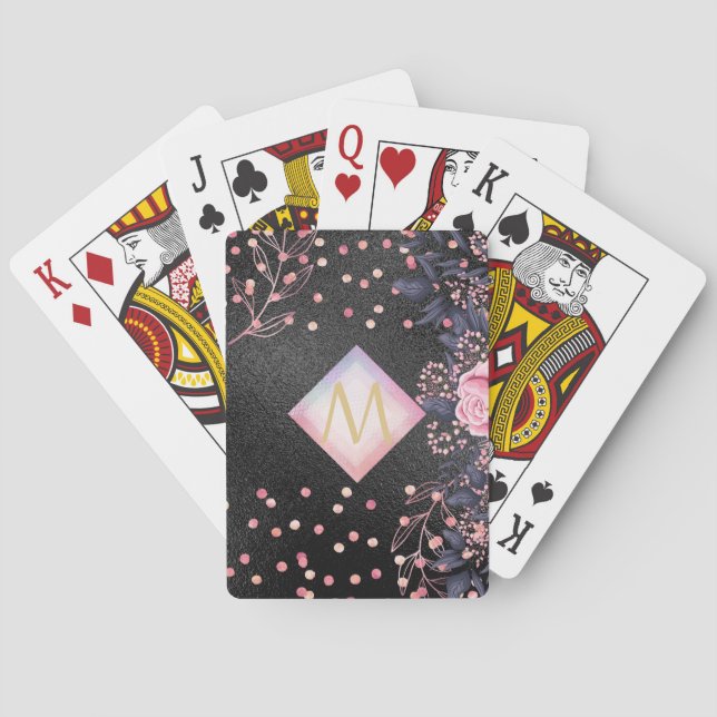Monogram Black ROSEGOLD Pink Metallic Glitzer Girl Spielkarten (Rückseite)