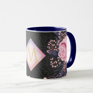 Monogram Black ROSEGOLD Pink Metallischer Glitter  Tasse