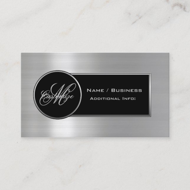 Monogram Black & Silver Business Card 2 Visitenkarte (Vorderseite)