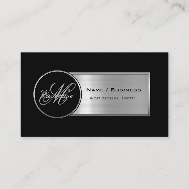 Monogram Black & Silver Business Card Visitenkarte (Vorderseite)
