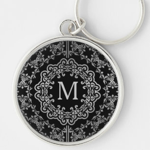 Monogram Black & Silver Filigree Motif Key Chain Schlüsselanhänger