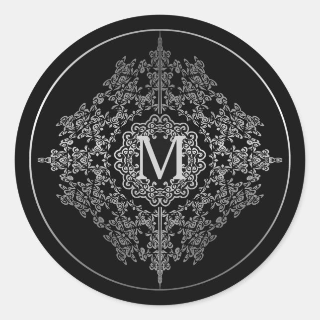 Monogram Black & Silver Filigree Motif Stickers (Vorderseite)