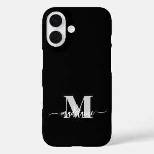 Monogram Black Silver White Personal iPhone 16 Hülle