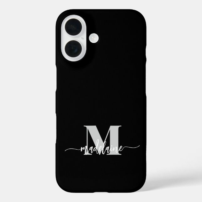 Monogram Black Silver White Personal iPhone 16 Hülle (Rückseite)