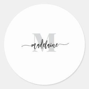 Monogram Black Silver White Personal Runder Aufkleber