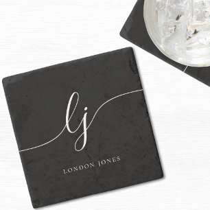 Monogram Black Simple Eleganine Feminine Steinuntersetzer