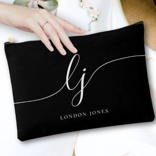 Monogram Black Stylish Calligraphy Initials Name Zubehörtasche