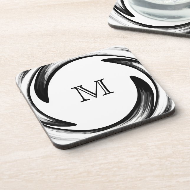 Monogram Black Swirl Abstract Art #2 Getränkeuntersetzer (Linke Seite)