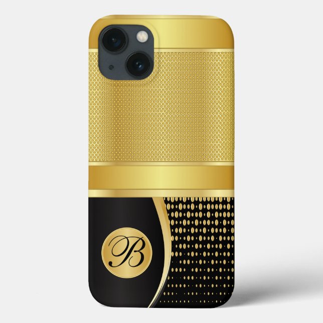 Monogram Black und Gold Metallic Mesh Case-Mate iPhone Hülle (Rückseite)