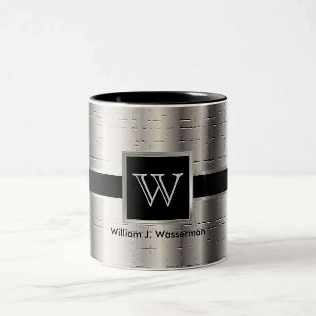 Monogram Black und Metallic Silver Zweifarbige Tasse (Mittel)