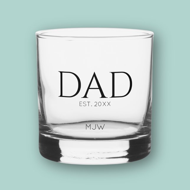 Monogram Black Vater Typografie Whiskyglas (Dad Established Year Whiskey glass. Perfect for Fathers Dad, birthdays or new dad gifts)