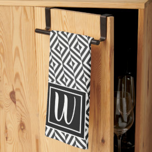Monogram Black & White Diamond Muster Geschirrtuch