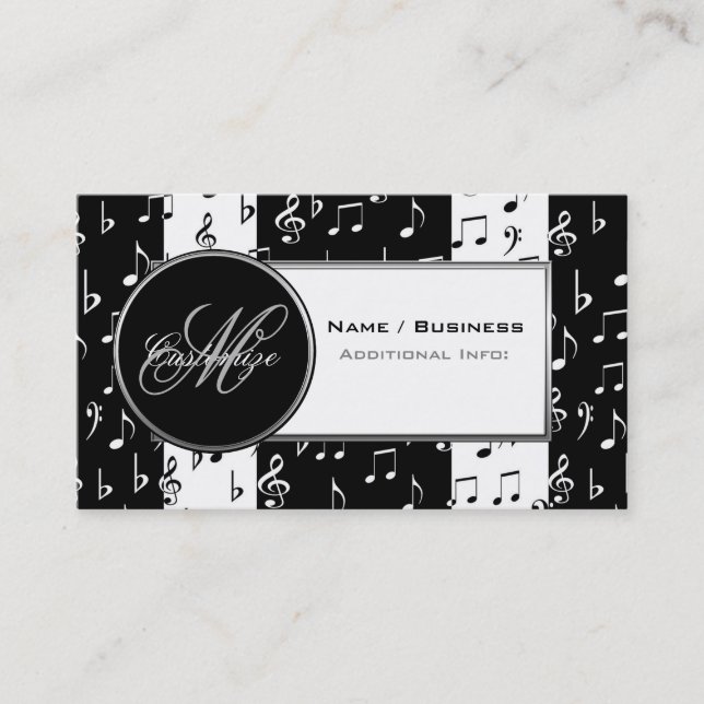 Monogram Black & White Music Business Card Visitenkarte (Vorderseite)
