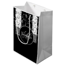 Monogram Black & White Musikstreifen Geschenktasch Mittlere Geschenktüte