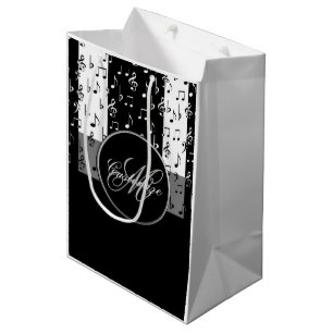Monogram Black & White Musikstreifen Geschenktasch Mittlere Geschenktüte