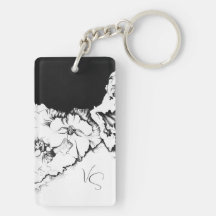 Monogram Black & White Original Stipple Art Floral