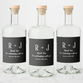 Monogram Black & White Vielen Dank für Ihre Hochze Alkoholflaschenetikett