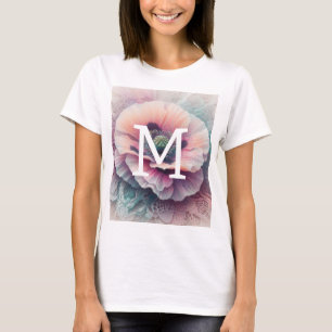 Monogram, bläserne pinkfarbene pastellfarbene Blum T-Shirt