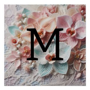 Monogram, blass pink pastellfarben orchid Blume Poster