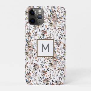 Monogram Blätter Berries White Watercolor Floral Case-Mate iPhone Hülle