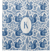 Monogram Blau Chinoiserie Eichhörnchen Waldlandsch