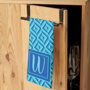 Monogram Blau Dreifarb-Diamantmuster Geschirrtuch