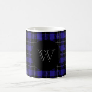 Monogram Blau Schwarz Kariert Kaffeetasse