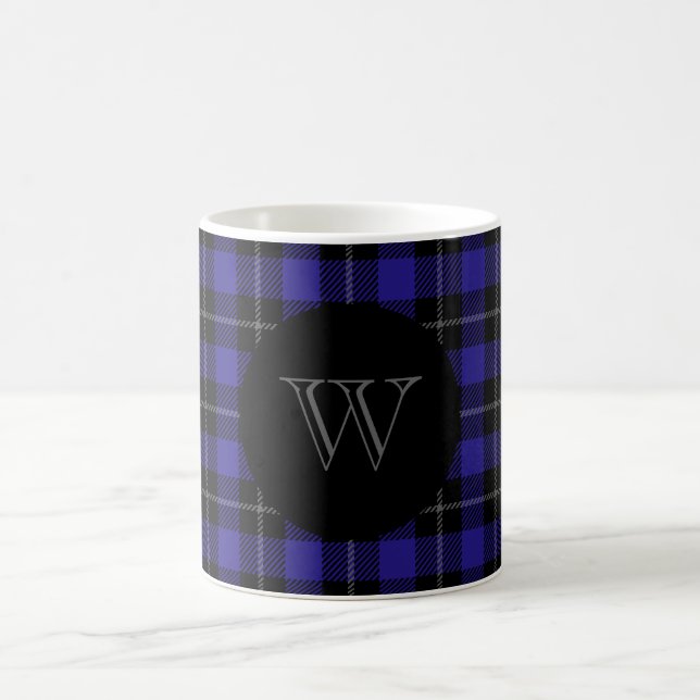 Monogram Blau Schwarz Kariert Kaffeetasse (Mittel)