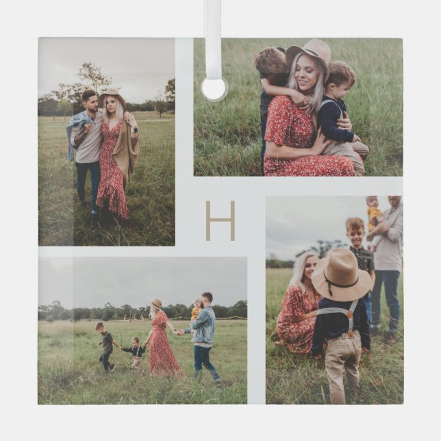 Monogram Blocks Editable Color Foto Ornament Aus Glas (Vorderseite)