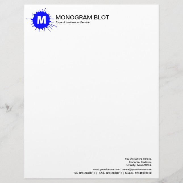 Monogram Blot - Blau Briefbogen (Vorderseite)