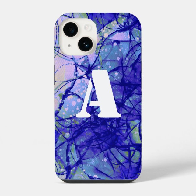 Monogram Blue Abstrakte Art Cool iPhone 14 Hülle (Rückseite)
