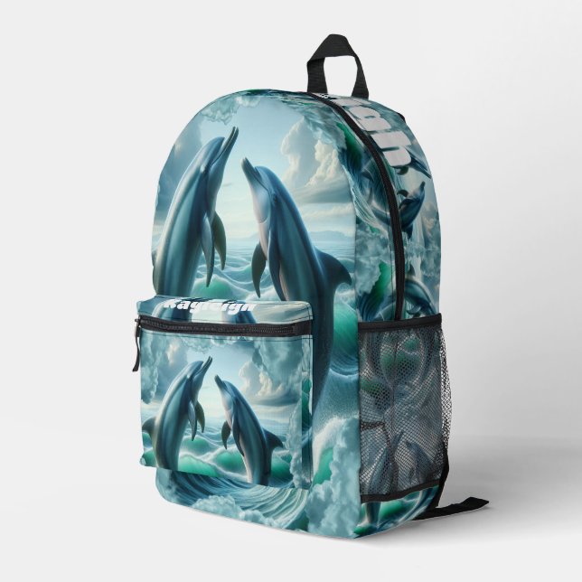 Monogram Blue Aquamarin Delphine Ocean | Bedruckter Rucksack (Rückseitige Ecke Rechts)