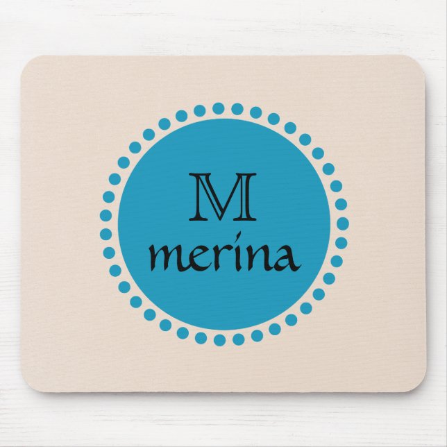 Monogram Blue Aquamarin Gold Circle Mousepad (Vorne)