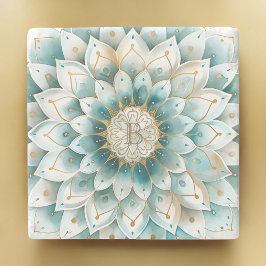 Monogram Blue Aquamarin Gold Floral Mandala Steinuntersetzer