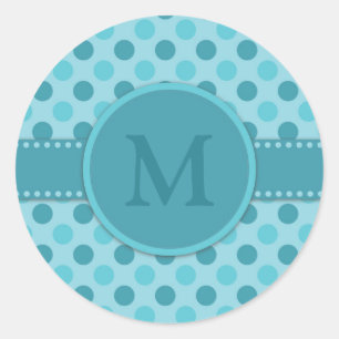 Monogram Blue Aquamarin Polka Dots Runder Aufkleber