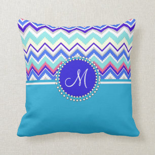 Monogram Blue Azdes Zickzack Zig Zags Kissen
