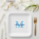 Monogram Blue Birthdays Baby Showers Elegant Pappteller<br><div class="desc">Entworfen mit Text-Vorlagen für mit Monogramm Initial & Name, die Sie anpassen können! Ideal für Babyduschen, Geburtstage, Brautpartys und mehr!</div>