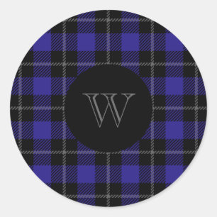 Monogram Blue Black Kariert Runder Aufkleber
