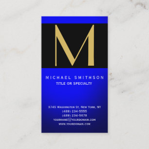 Monogram Blue Black Modern Business Card Visitenkarte