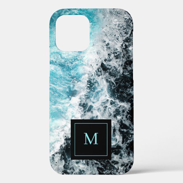 Monogram Blue Black Ocean Waves Hawaii Case-Mate iPhone Hülle (Rückseite)