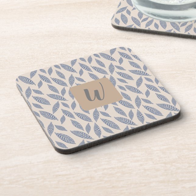 Monogram Blue Botanical Blätter Getränkekasten Getränkeuntersetzer (Linke Seite)