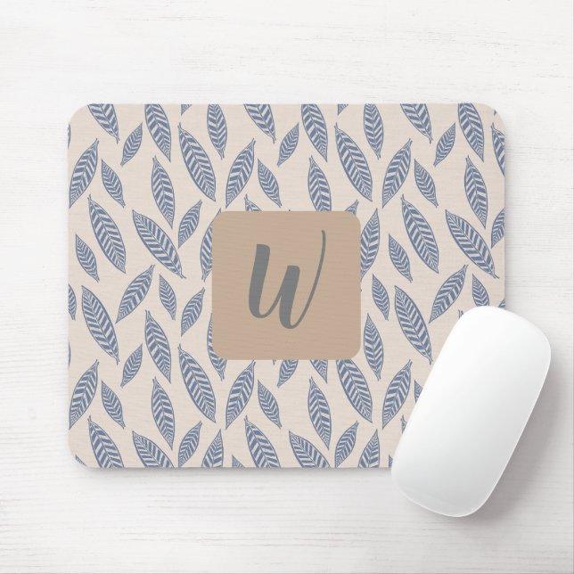 Monogram Blue Botanical Blätter Mouse Pad Mousepad (Mit Mouse)