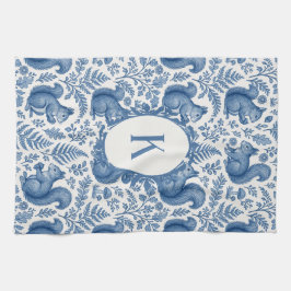 Monogram Blue Chinoiserie Eichhörnchen Woodland Geschirrtuch