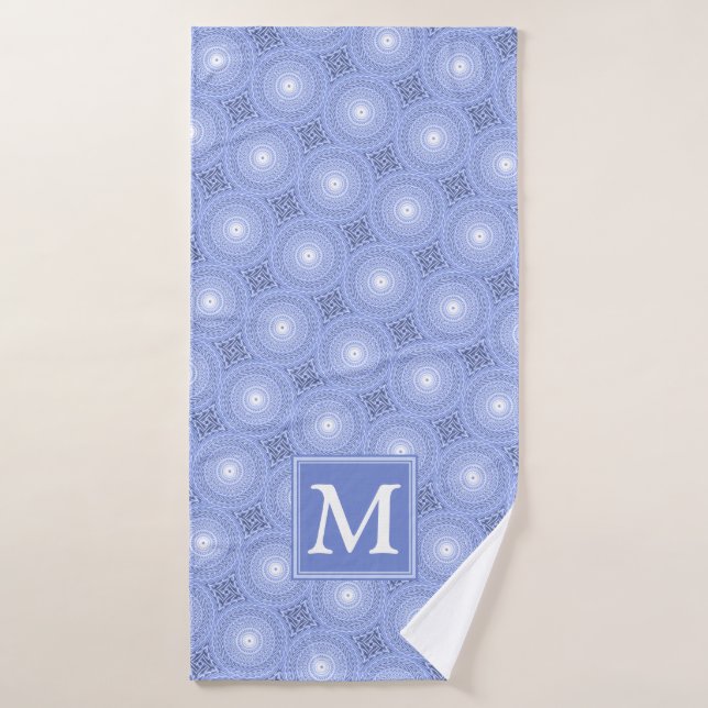 Monogram Blue Circles pattern Badehandtuch (Badehandtuch)
