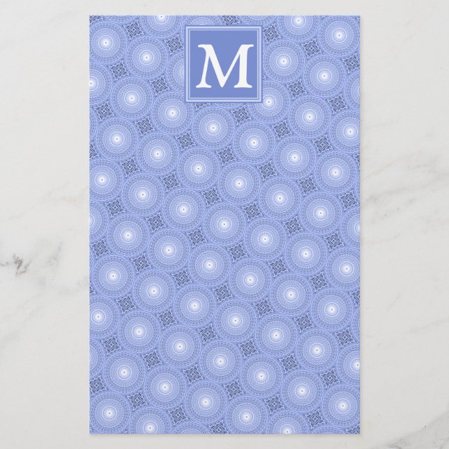Monogram Blue Circles pattern Briefpapier (Vorderseite)