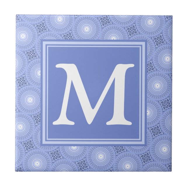 Monogram Blue Circles pattern Fliese (Vorderseite)