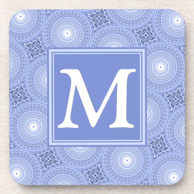 Monogram Blue Circles pattern Getränkeuntersetzer (Vorderseite)