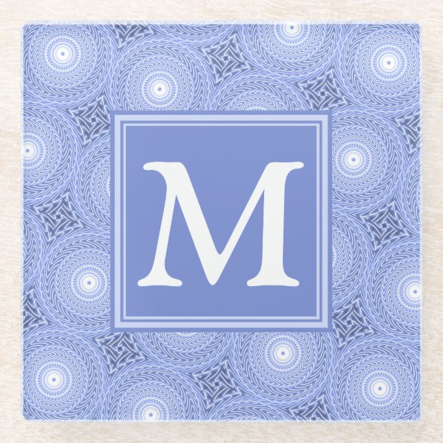 Monogram Blue Circles pattern Glasuntersetzer (Vorderseite)