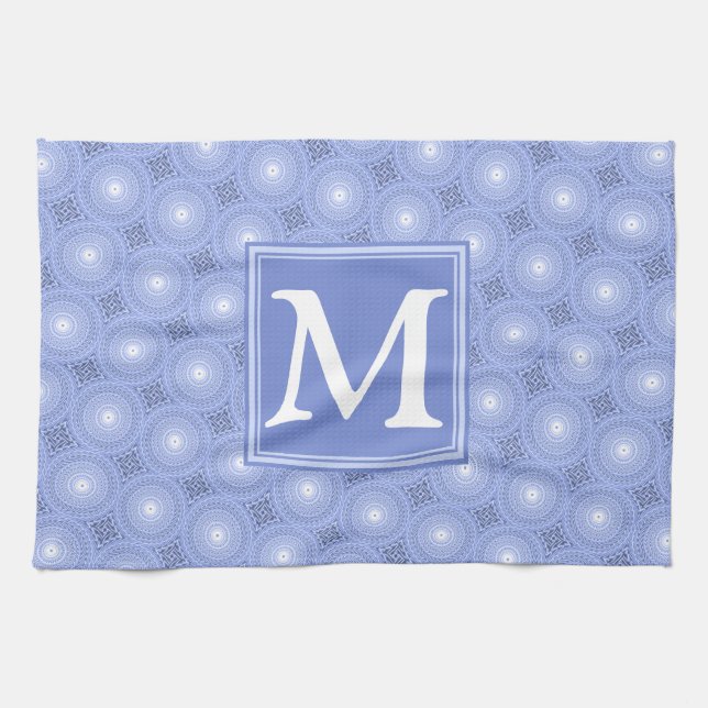 Monogram Blue Circles pattern Handtuch (Horizontal)
